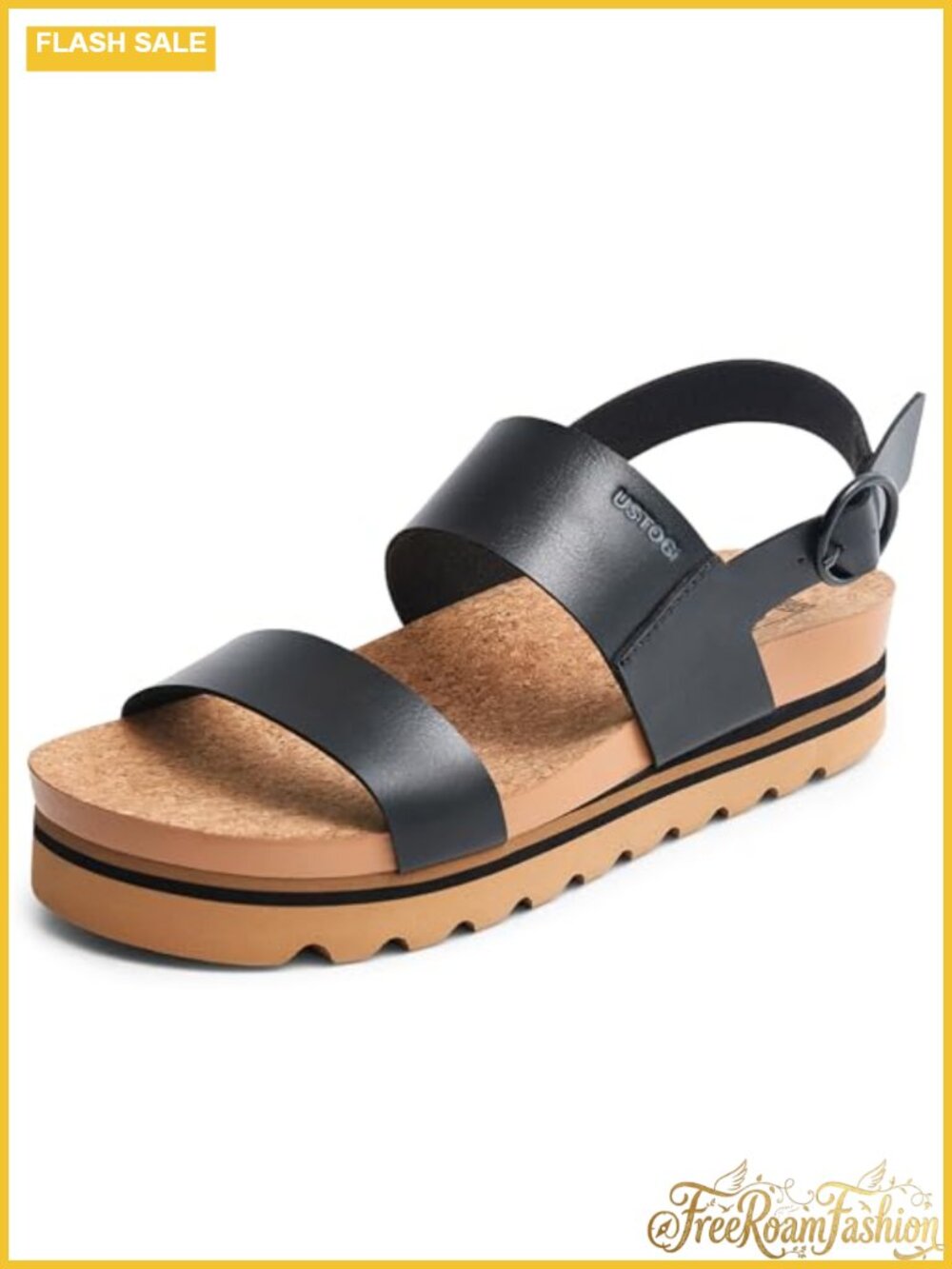 Platform Slide Sandals Arch Support Cork Footbed Vegan Leather